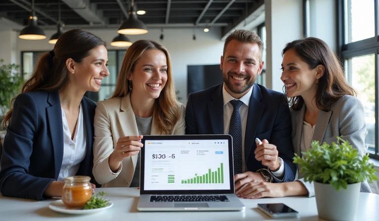Business team celebrating success with ethical economic practices