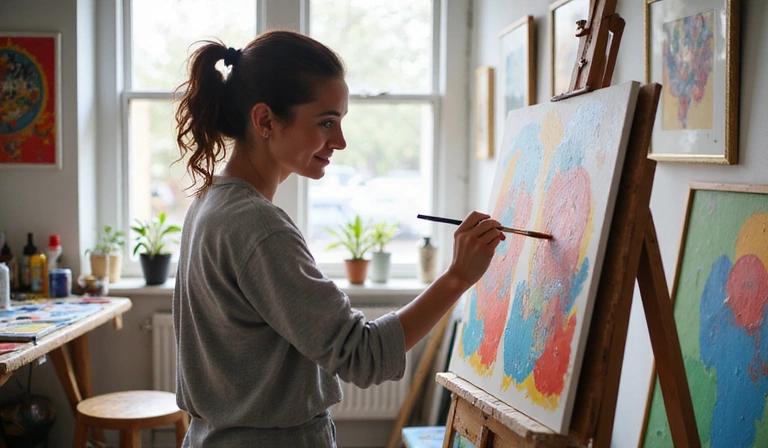 Jessica painting in her studio